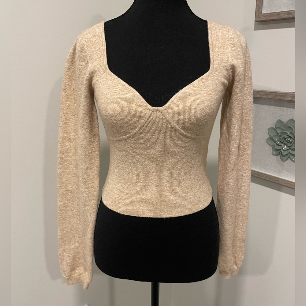 Aritzia Wilfred Greer Heathered Oatmeal Sweetheart Bustier Sweater NWT!